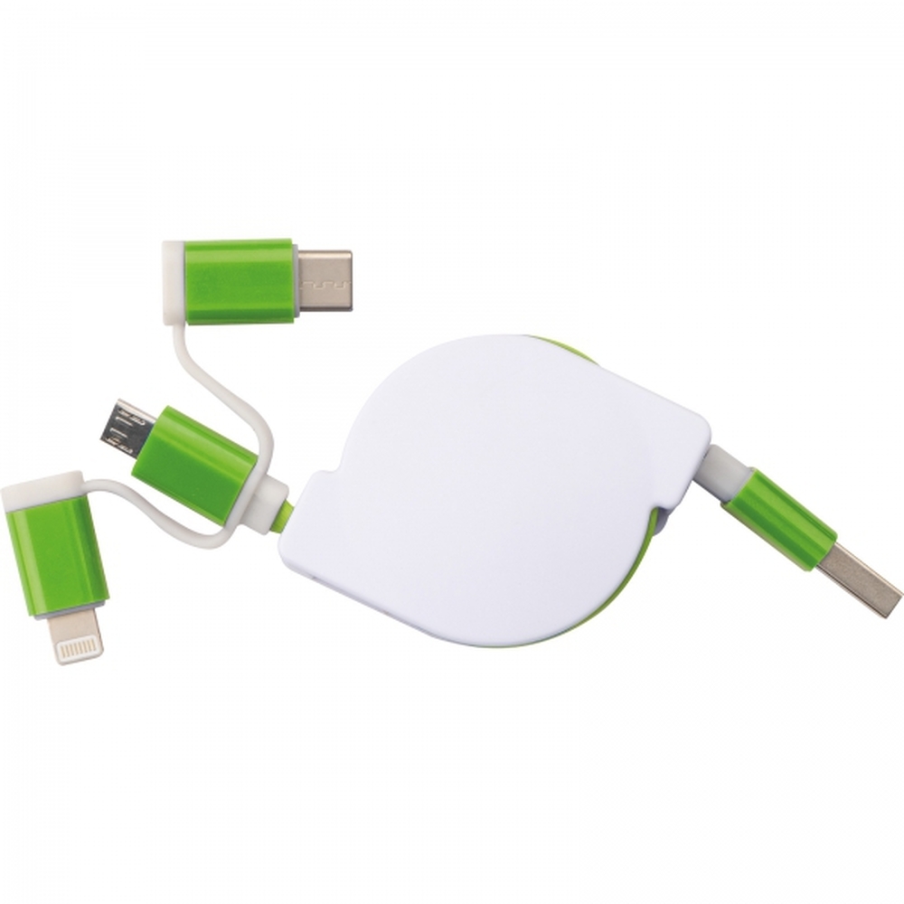 Kabel do ładowania z 3 wtyczkami rozwijany NICO Zielony 2165209 (4)