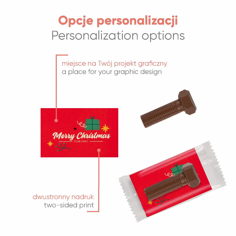 Słodycze Reklamowe Advert Card Z Czekoladką, 35x55 mm – Czekoladowa Śrubka 4 g Wielokolorowy S0531L/XM (1)