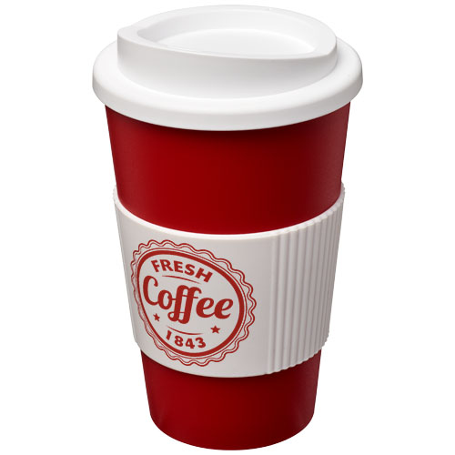 Kubek termiczny z serii Americano® o pojemności 350 ml z uchwytem Czerwony-Biały 21000217 (1)