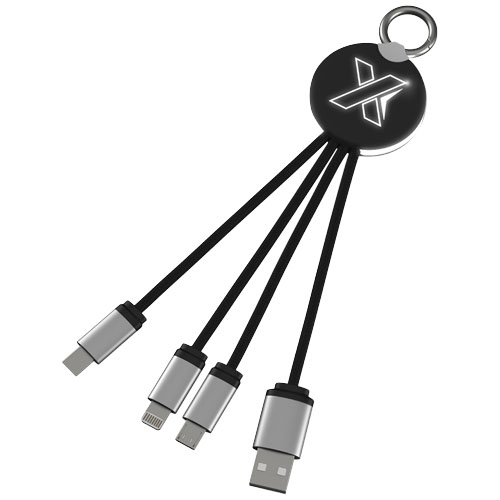 Kabel z podświetlonym logo 3w1 z brelokiem - SCX.design C16 Czarny-Biały 2PX00290 