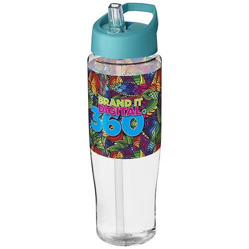 Bidon H2O Tempo® o pojemności 700 ml z wieczkiem z słomką Przezroczysty-Turkusowy niebieski 21004418 (1)