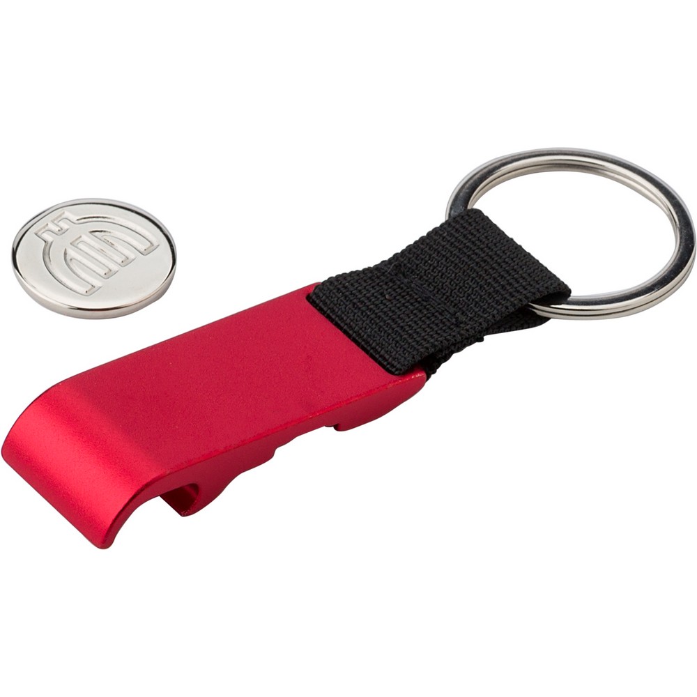 Brelok do kluczy, żeton do wózka na zakupy, otwieracz do butelek Czerwony V6921-05 