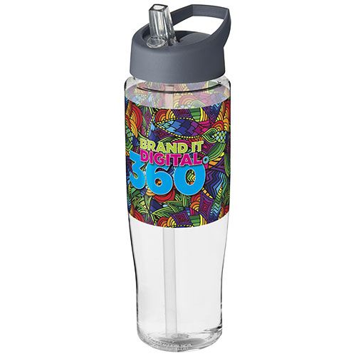 Bidon H2O Tempo® o pojemności 700 ml z wieczkiem z słomką Przezroczysty-Burzowy szary 21004430 (1)