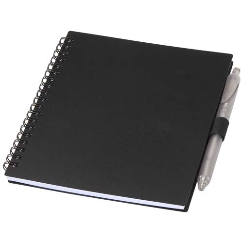 Gadżet reklamowy - Niove zestaw notatnik w miękkiej okładce z tworzyw sztucznych pochodzących z recyklingu i długopis (niebieski tusz)