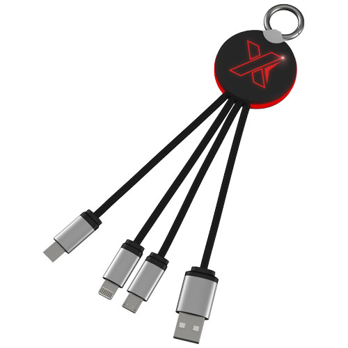 Kabel z podświetlonym logo 3w1 z brelokiem - SCX.design C16 Czerwony-Czarny 2PX00221 