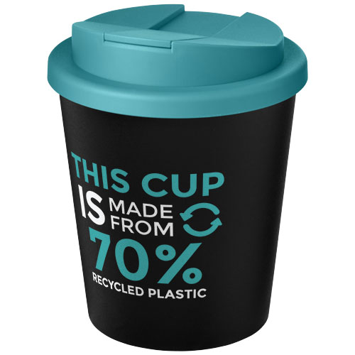 Kubek Americano® Espresso Eco z recyklingu o pojemności 250 ml z pokrywą odporną na zalanie  Czarny-Turkusowy niebieski 21045508 (1)
