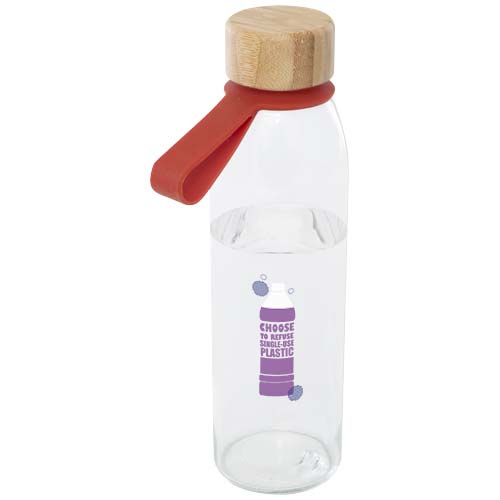 Szklana butelka na wodę Porto o pojemności 500 ml, z silikonowym uchwytem i z bambusową zakrętką Ceglasty 10085332 (1)