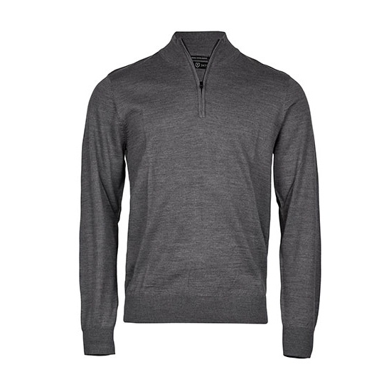 Sweter Męski Slim Welna Merynosow Pol-Zip Grey Melange TJ6010N-595656 