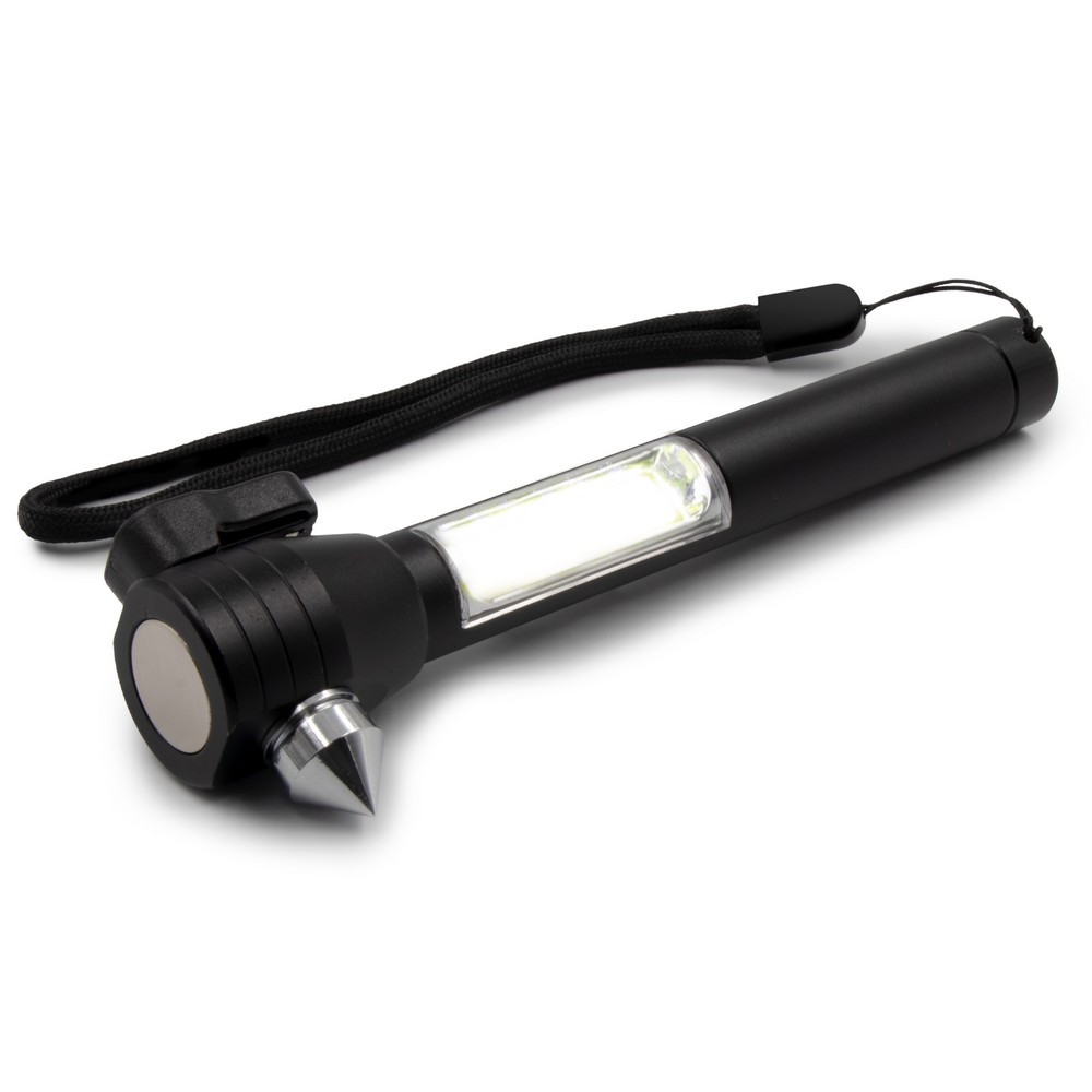Latarka bezpieczeństwa 1 LED COB, przecinak do pasów, młotek bezpieczeństwa | Flint Czarny V0925-03 (7)