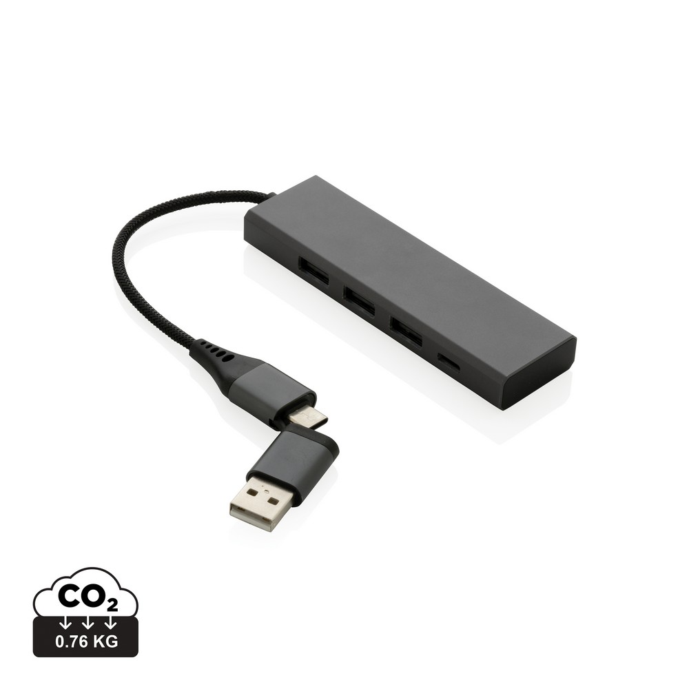 Hub USB 2.0 z USB C, aluminium z recyklingu Szary P308.682 (9)